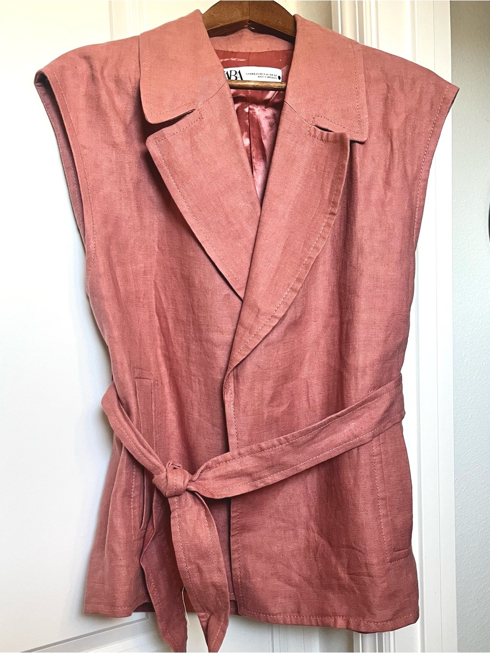 Zara Linen Pink Blazer Waist Coat Xs-S